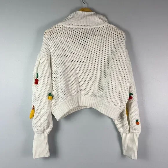 Farm Rio Off-White Crochet 3D Fruit Polo Knit Sweater Top - Picture 5 of 10